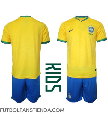 Brasil Primera Equipación Niños Mundial 2022 Manga Corta (+ Pantalones cortos)